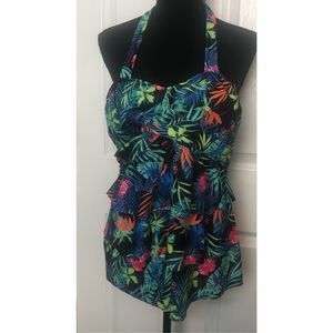 Grace Karin Tropical Print Tankini - Blue and Green